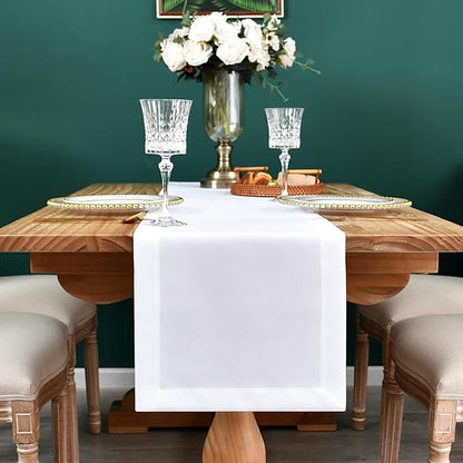 NEWISHER Farmhouse Rustic Table Runner Solid White Rectangular Table Runners - Image 3