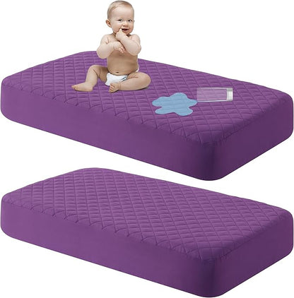 NTBAY 2 Pack Waterproof Mini Crib Mattress Protector, Quilted 24"x38" Fitted by NTBAY