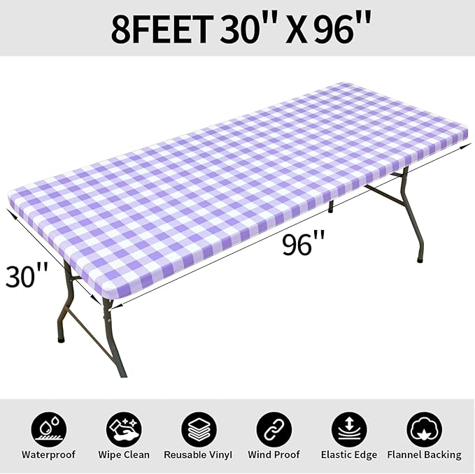 Smiry Rectangle Picnic Table Cloth, Elastic Waterproof Fitted Vinyl Tablecloths - Image 8