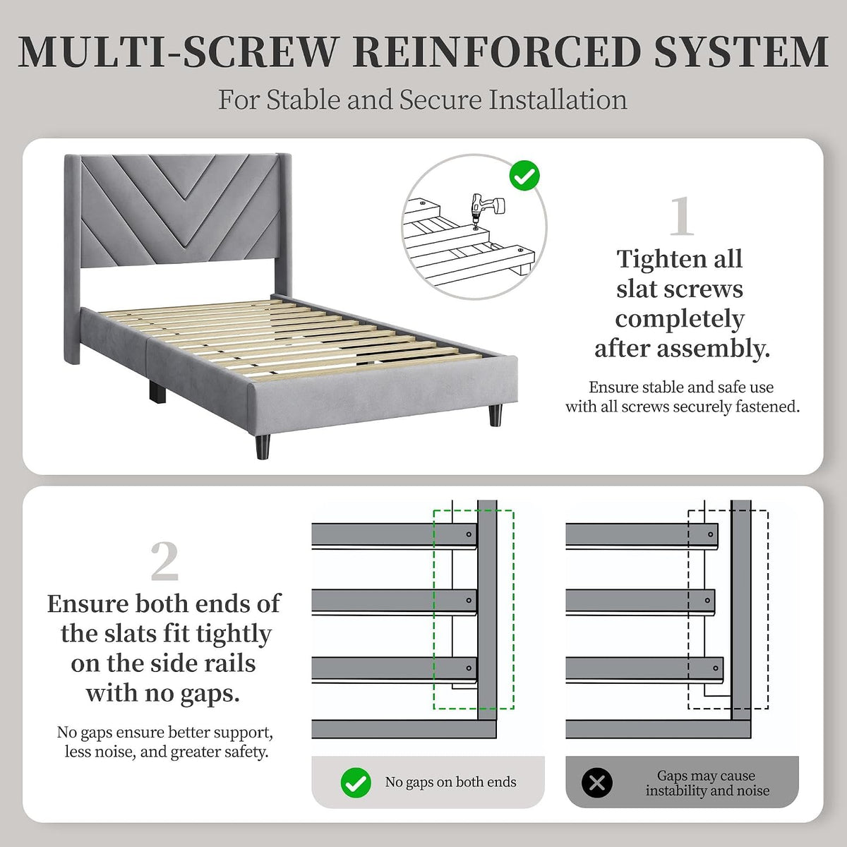 yaheetech twin bed frame with chevron channel-tufted headboard, view 9