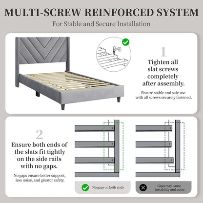 yaheetech twin bed frame with chevron channel-tufted headboard, view 9