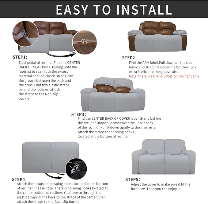 Easy-Going 6 Pieces Recliner Loveseat Stretch Sofa Slipcover Sofa Cover - Image 4