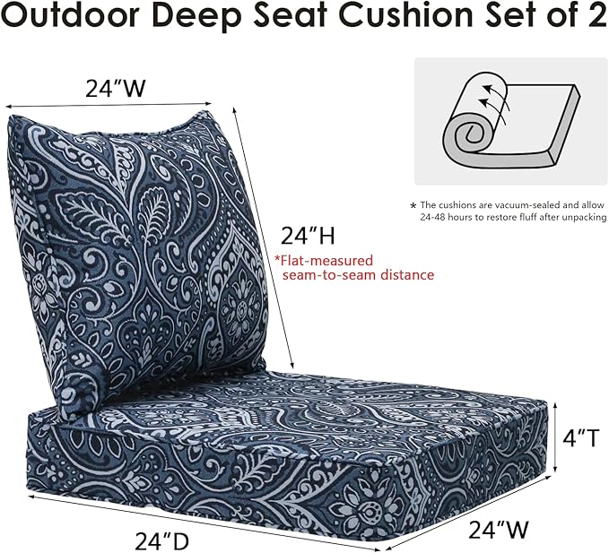 Outdoor Patio Chair Cushions Set, Water-Repellent, Fade Resistant, Deep Seat - Image 5