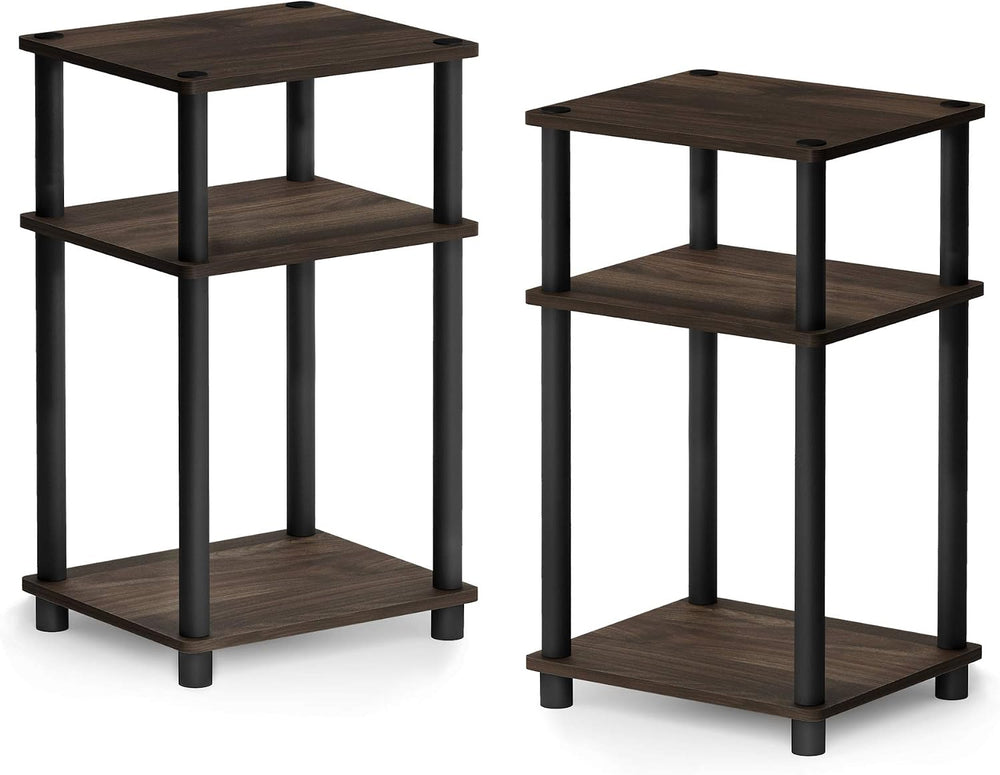 Furinno JUST Toolless 3-Tier Side Table Set of 2, Columbia Walnut