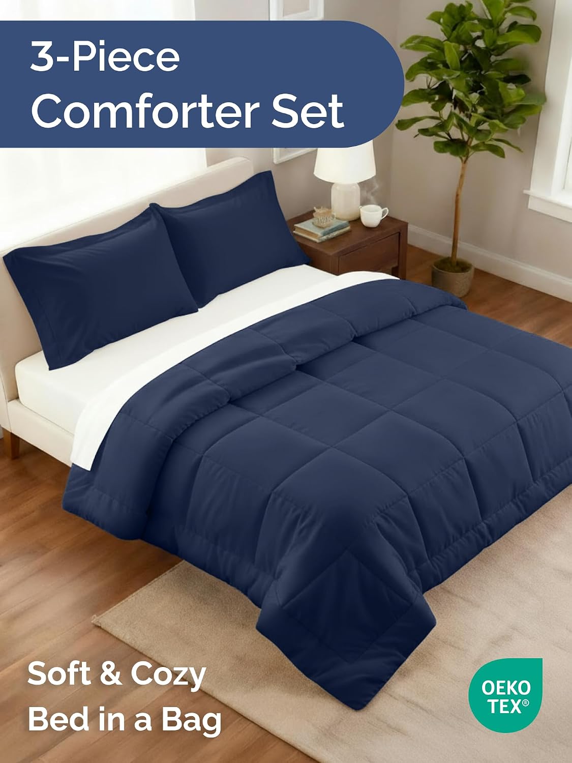 king comforter set - navy blue bedding for shown in use