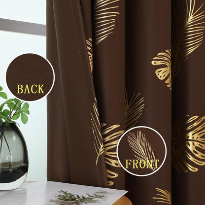 estelar textiler brown blackout patterned curtains for living, close-up detail