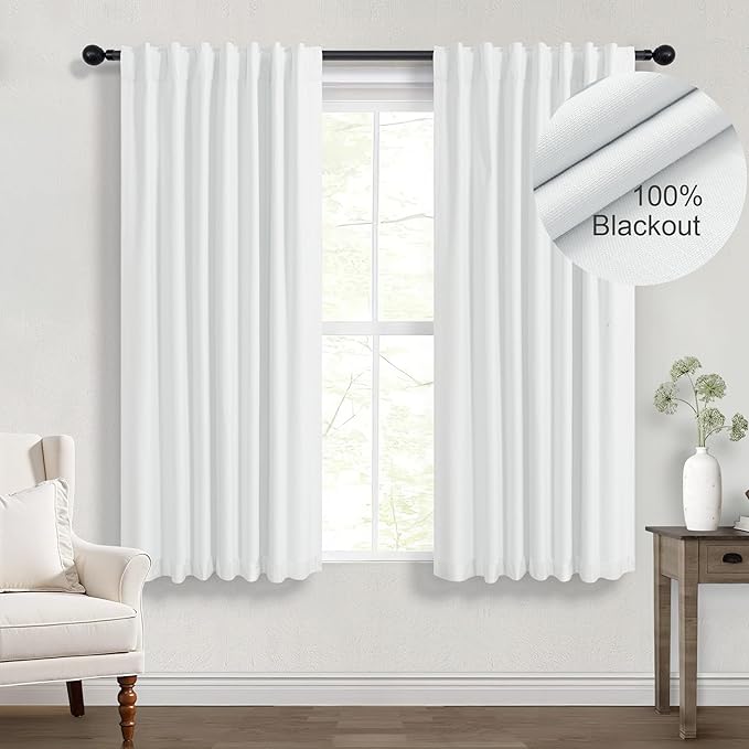 White Blackout Kitchen Curtains 45 Inch Length by DANCURTON