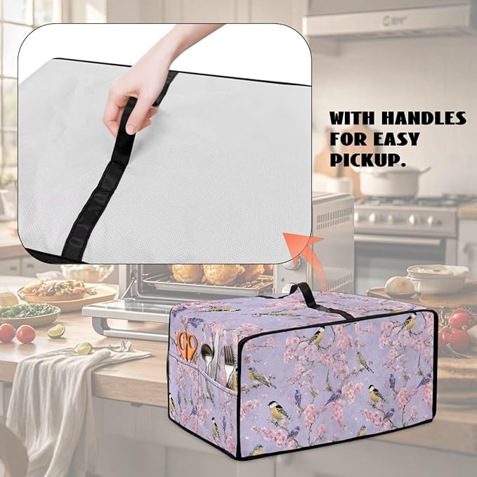 Dust-Proof Microwave Oven Grill Cover Protector Cherry Blossom Robin Bird Print - Image 5