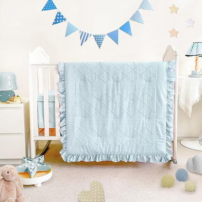 Wowelife Mini Crib Bedding Set for Girls, 3 Piece Tufted Jacquard Ruffle Fringe by WOWELIFE