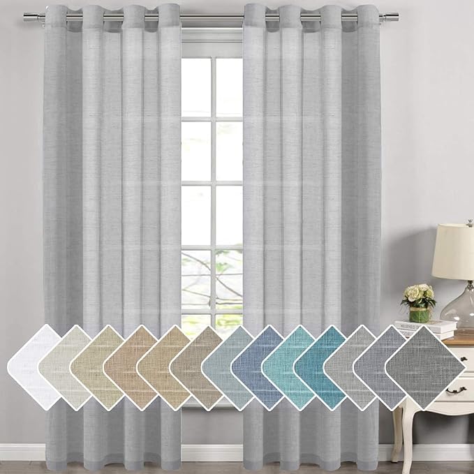 H.VERSAILTEX Linen Curtains Natural Linen Semi-Sheer Curtains 2 Panels Nickel by HVERSAILTEX