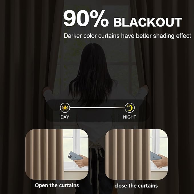 80 Inch Wide Black Pinch Pleated Curtains 80 x 108, Thermal Insulated Noise - Image 3
