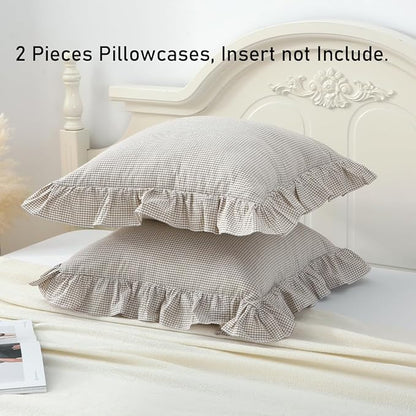 Brown/White Ruffle Plaid Throw Pillow Covers Set of 2, Farmhouse Checkered - Image 6