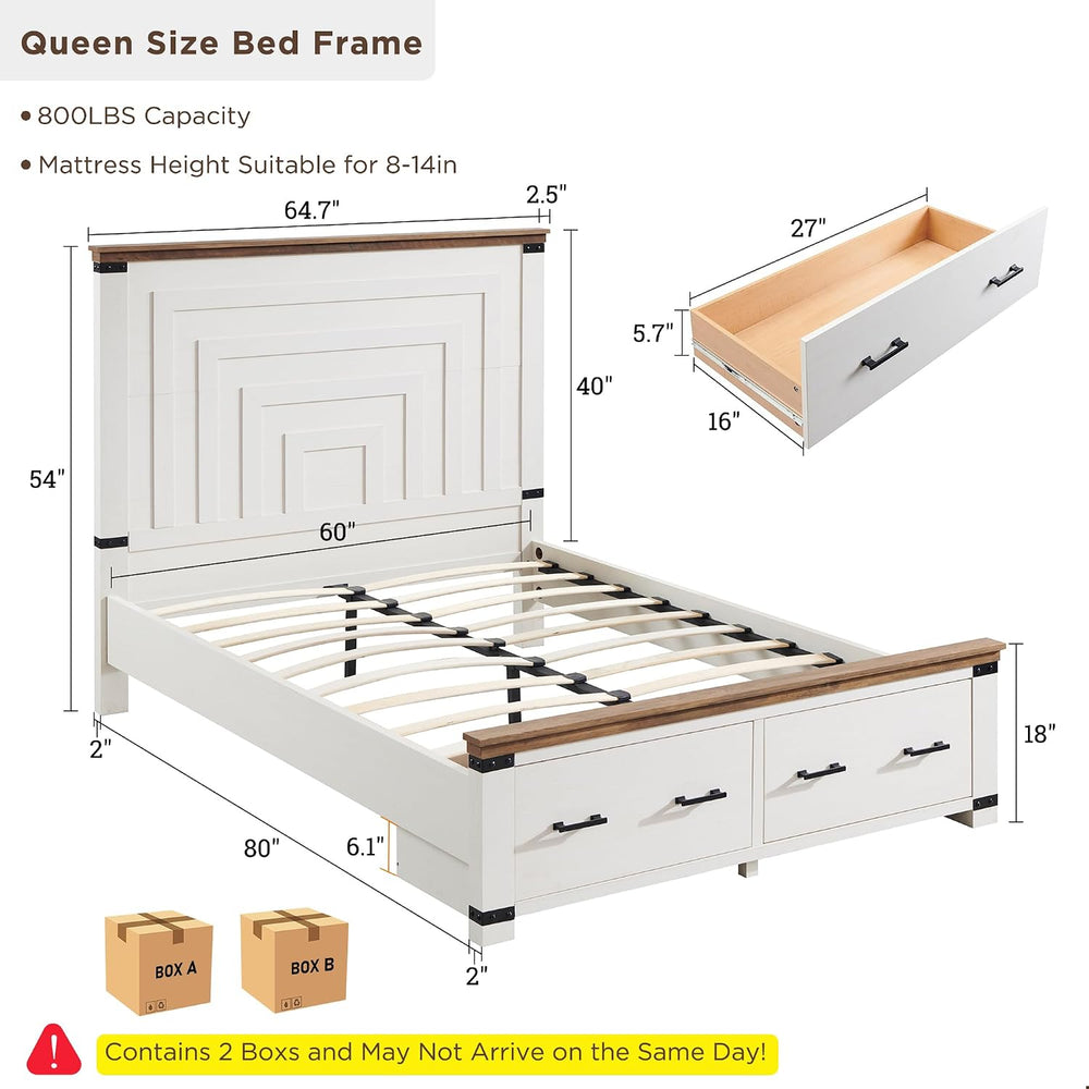 T4TREAM 54" Tall Farmhouse Queen Size Bed Frame, Antique White