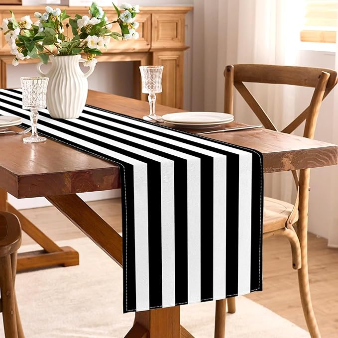 Black and White Cabana Striped Table Runner Birthday Party Decoration Baby - Image 2