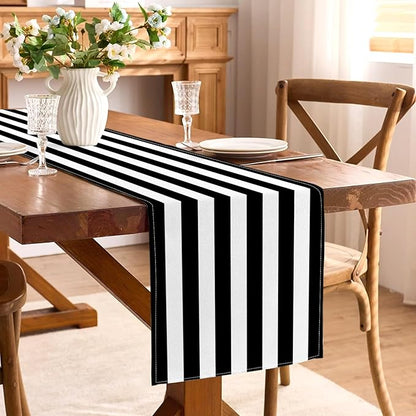 Black and White Cabana Striped Table Runner Birthday Party Decoration Baby - Image 2