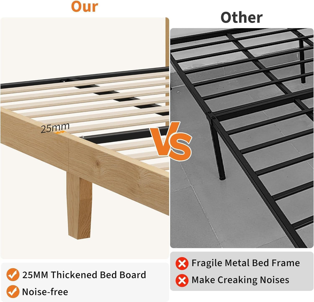 gaomon queen size wood bed frame with led showing dimensions