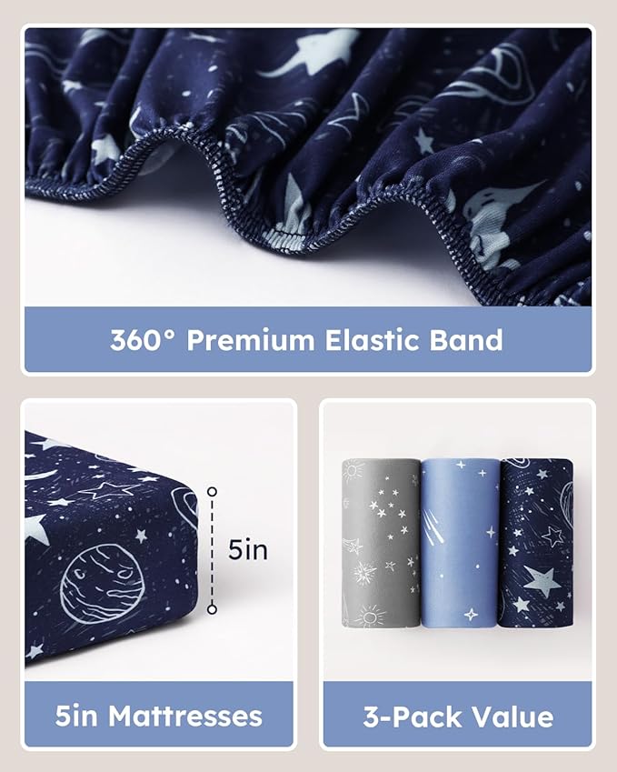 Pack and Play Sheets Fitted 3 Pack, Mini Crib Sheets - Image 5