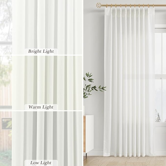 Off White Pinch Pleated 90 Inch Curtains 2 Panels - Image 4