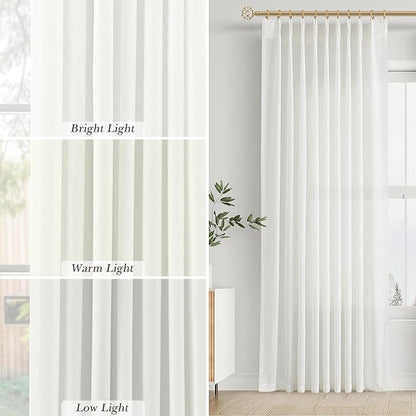 Off White Pinch Pleated 90 Inch Curtains 2 Panels - Image 4