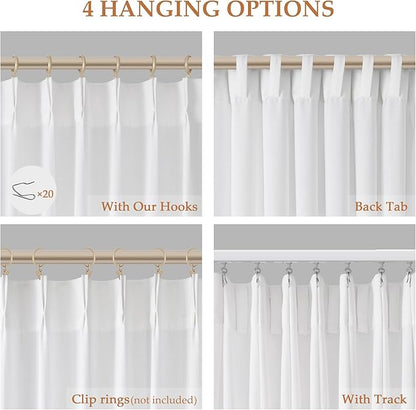 Soft White Pinch Pleat Linen Curtains 120 Inch Length 2 Panels Set - Image 2