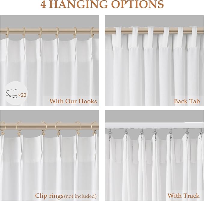 White Pinch Pleated Linen Curtains 96 Inches Long 2 Panels - Image 2
