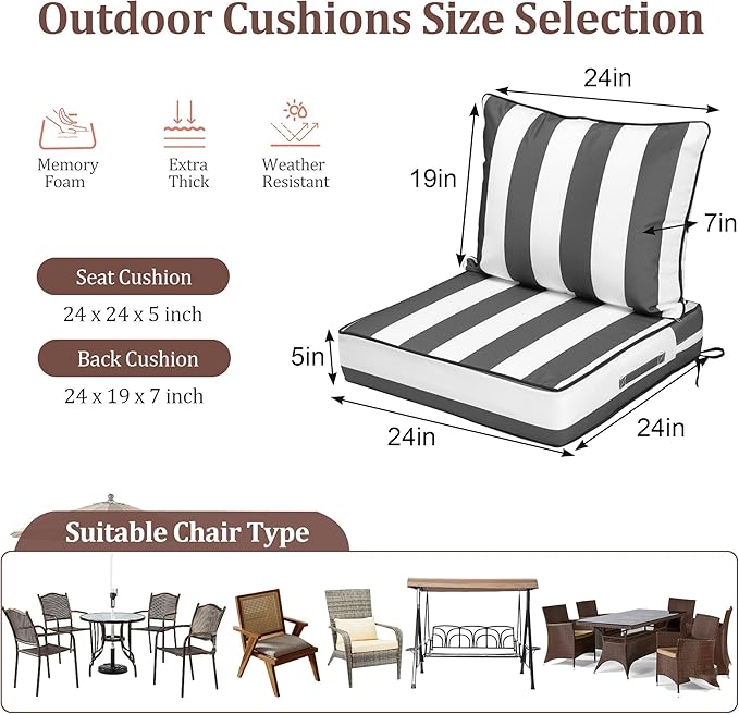 Waterproof Outdoor Chair Cushion Set of 3, Outdoor Cushions - Image 2