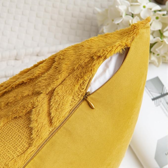 MIULEE Mustard Yellow Fall Throw Pillow Covers 20x20 Inch, Soft Plush Faux Wool - Image 6