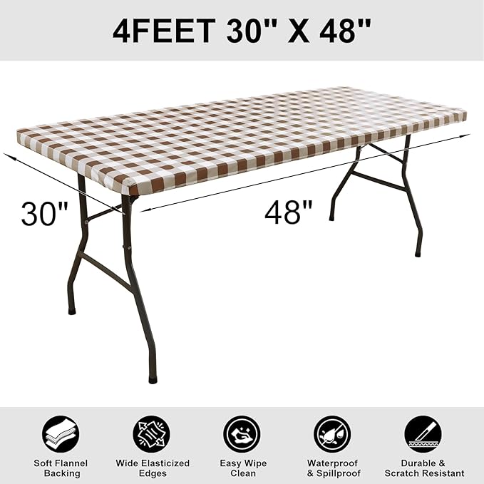 Smiry Rectangle Picnic Table Cloth, Elastic Waterproof Fitted Vinyl Tablecloths - Image 7
