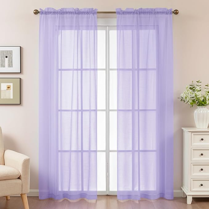 Purple Sheer Curtains 84 Inches Long, Privacy Semi Sheer Curtains - Image 2