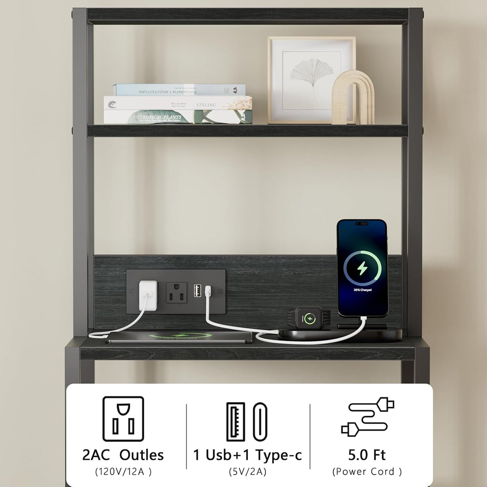 Furnulem Night Stand, Tall Nightstand with Charging Station for Bedroom