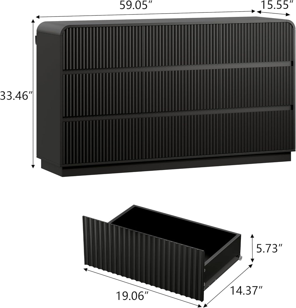 Wodeer Black Dresser Fluted 9 Drawers Dresser for Bedroom, 59" Wide Wood...