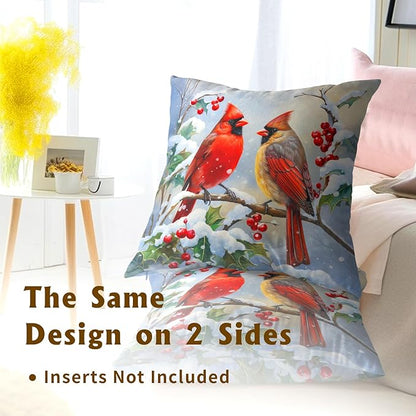 Winter Red Bird Throw Pillow Cover Set of 2 22x22 Inch Winter Christmas - Image 5