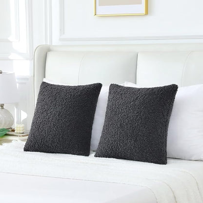 FUTEI Charcoal Throw Pillow Covers 26x26 Inch Set of 2, Furry Faux Fur Teddy - Image 6