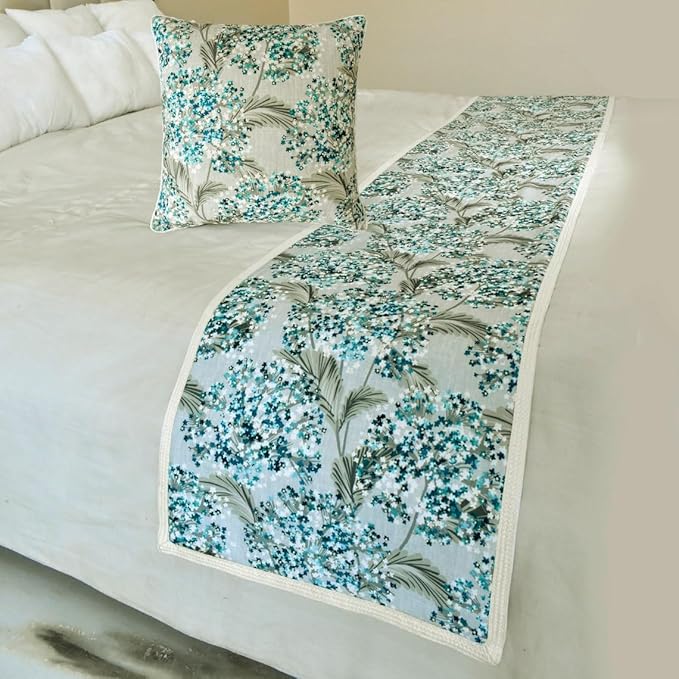 The HomeCentric King/Queen/Twin Blue Decorative Queen 74"x18" Bed Runner - Image 3