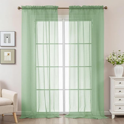 Sage Green Sheer Curtains 96 Inches Long, Privacy Semi Sheer Curtains - Image 2