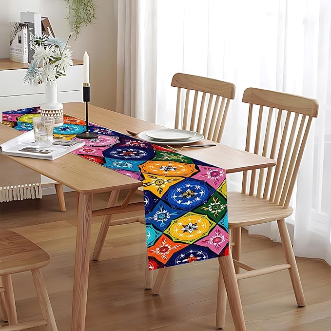 Colorful Mexican Talavera Style Table Runner – Hand-Painted Ceramic Tile Design - Image 5