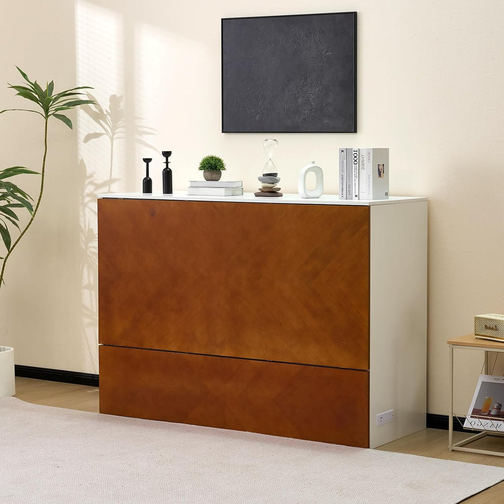 VINGLI Full Murphy Bed with Storage Drawer,2 Charging Station,Rustic & Sc...