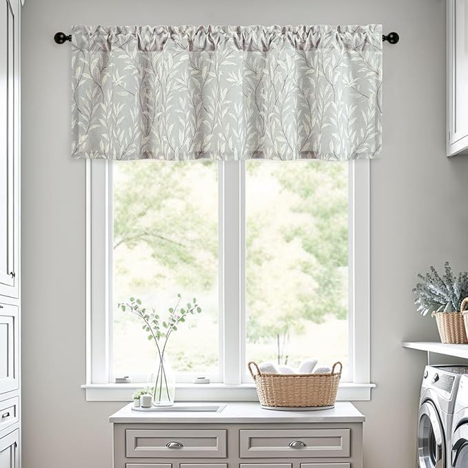 Leeva Grey Valances for Windows, Linen Textured Light Filtering Small Window - Image 2