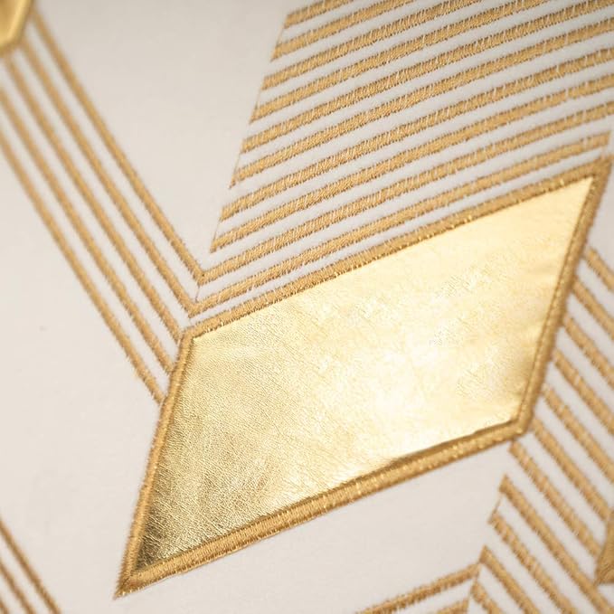 Alerfa 20 x 20 Inches White Geometric Gold Leather Striped Cushion Cases - Image 4