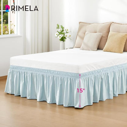 RIMELA Grayish Blue Bed Skirt Queen Size 15 Inch Drop, Wrap Around Elastic - Image 3