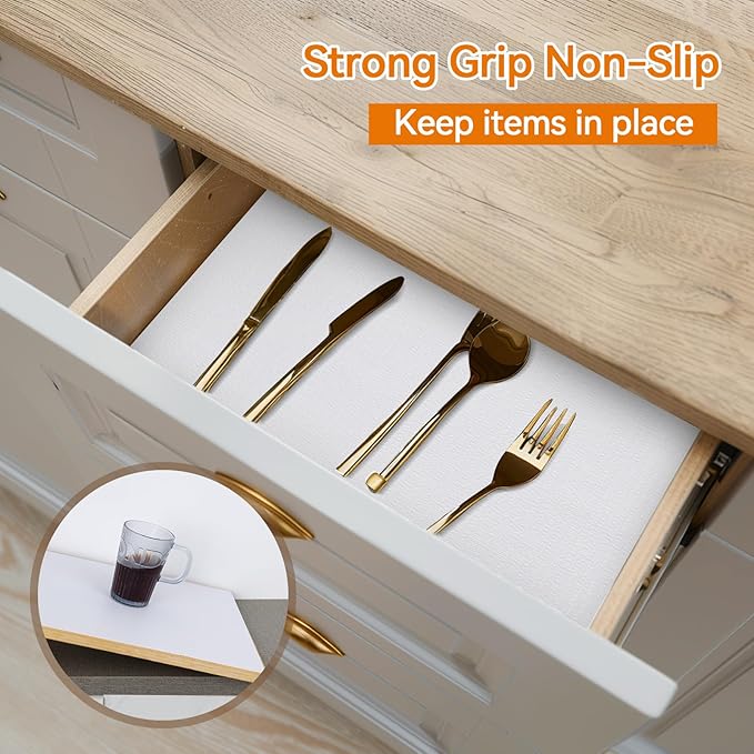Shelf and Drawer Liner for Kitchen Cabinets Non-Adhesive, Strong Grip Non-Slip - Image 2
