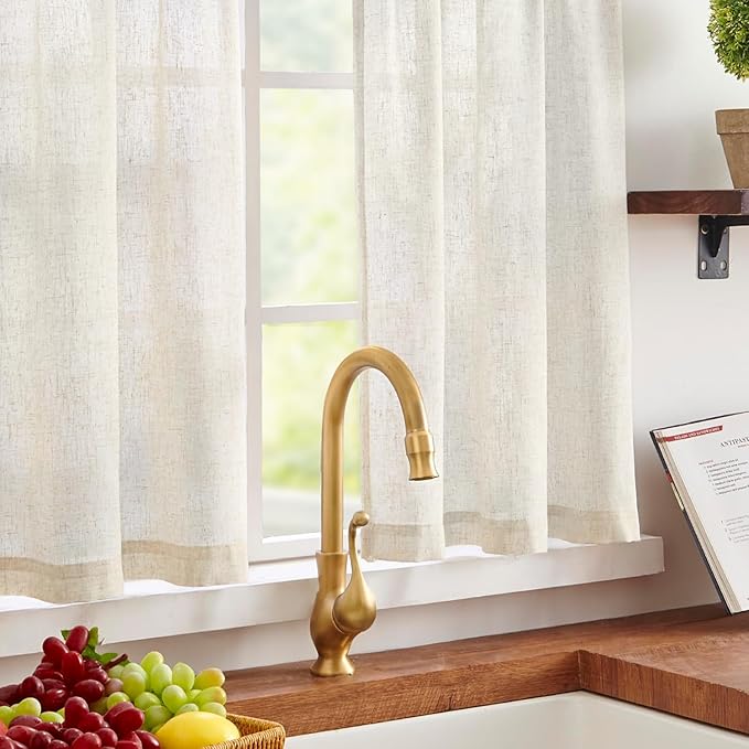 jinchan Tier Curtains 24 Inch for Small Window Linen Blend Cafe Curtains - Image 2
