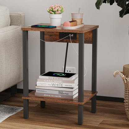 vimber side table with charging station, set of showing dimensions