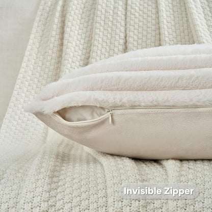 FUTEI Light Beige Throw Pillow Covers Set of 2, 22x22 Inch Striped Texture - Image 3