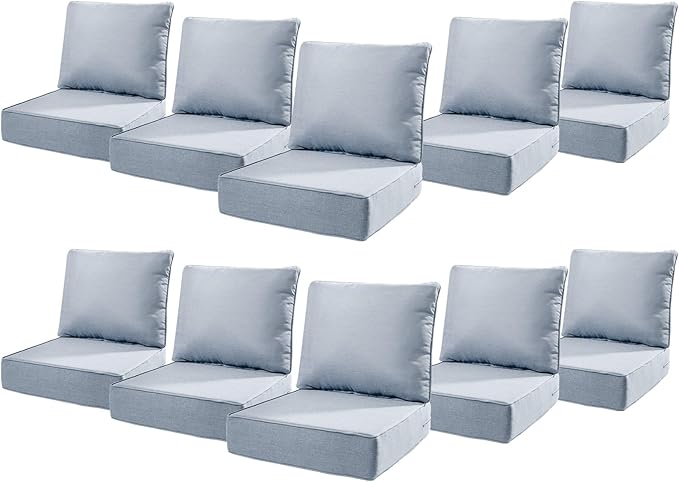 6" Thick Outdoor Cushions 22x24x6, 10-Set Deep Seat Patio Cushions by Pugire
