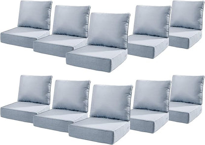 6" Thick Outdoor Cushions 22x24x6, 10-Set Deep Seat Patio Cushions by Pugire