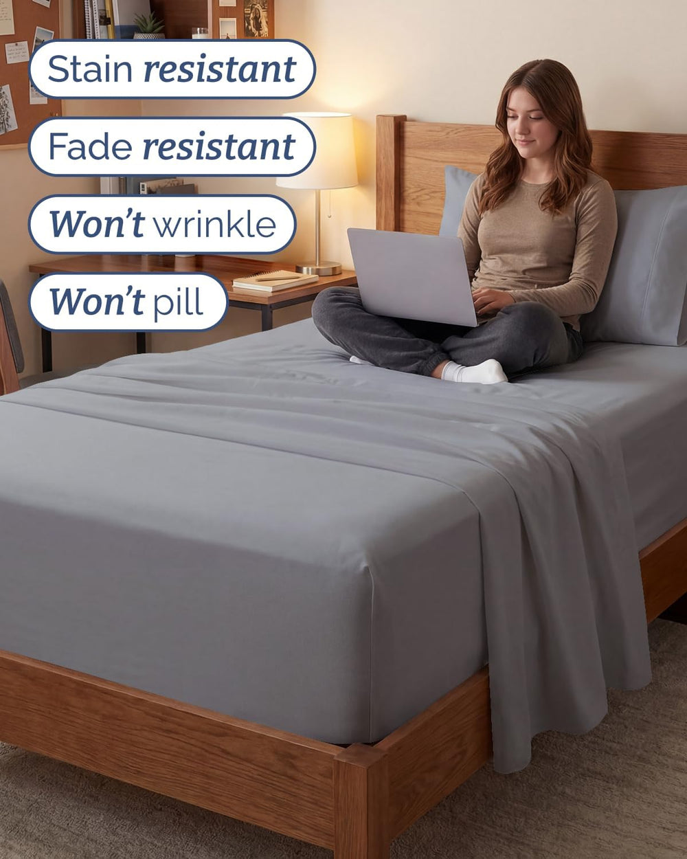 Extra Deep Twin XL Sheet Set - 3 Piece College Dorm Room - Steel Blue