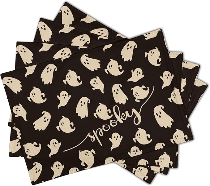 Giwawa Halloween Placemats Set of 4, 12x18 Inch Spooky Gothic Ghosts Black - Image 2