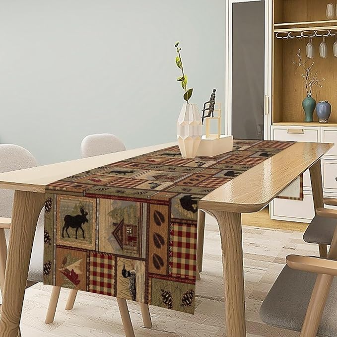 Rustic Deer Bear Table Runner, Vintage Bear Country Cabin Farmhouse Table Runner - Image 3