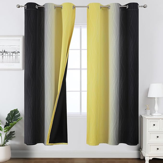 Estelar Textiler Yellow and Black Ombre Blackout Curtains by ESTELARTEXTILER
